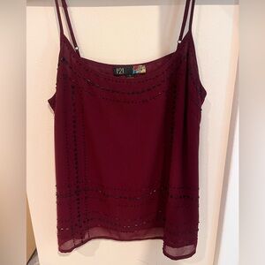 Burgundy Spaghetti Strap Top with Beading (L)